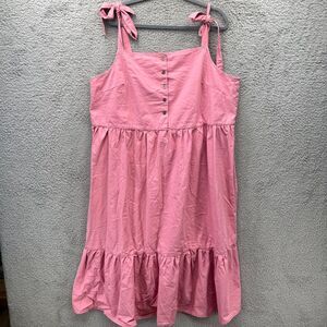 City Chic Pink Tiered Midi Dress‎ Button Front Maxi Sundress L/20 cottagecore